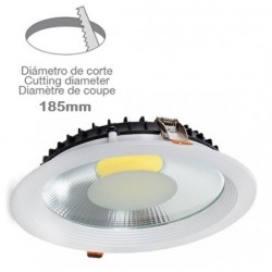 Downlight LED Redondo 220mm Blanco COB 30W corte 185mm, para Techos Lamas